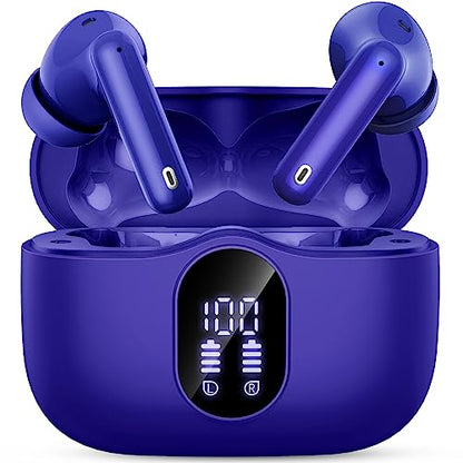 Wireless Earbuds, Bluetooth 5.4 Headphones Bass Stereo/Clear Call,Dark Blue | Ear Buds with Noise Cancelling Mic LED Display in Ear Earphones IP7 Waterproof 36H Bluetooth Earbuds for Phones/Sport/Laptop - color: Dark Blue