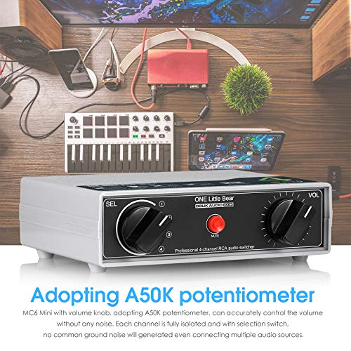 Douk Audio MC6 Mini 4-Way Analog Stereo RCA Audio Switcher Splitter Manual Selector Box Passive Preamp