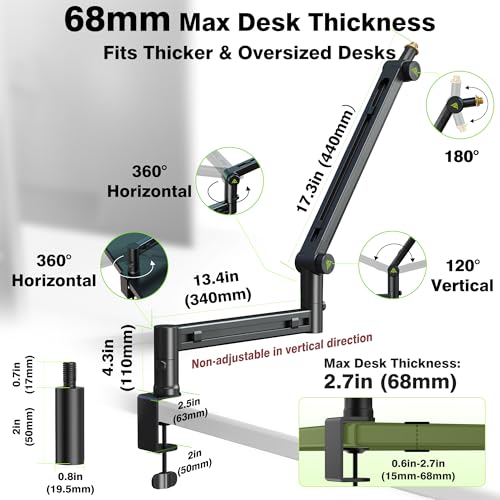 AA AUDIO ACCESSORY Mic Arm Desk Mount (Design for Heavy Mic) 6.6lbs Load Capacity, Stable Gear Lock Never Sags, Metal Low Profile Microphone Boom Stand for Shure SM7B SM7dB MV7, Blue Yeti, Rode PodMic - color: Black