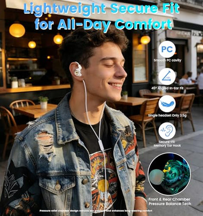 Wired Gaming Earbuds with Mic, 11mm Dynamic Driver HiFi in Ear Monitors, 3-Way Adjustable Tuning Switch Detachable Cable IEM Earphones, Deep Bass Noise Isolating Headphones for Musician Game PC Laptop - color: White