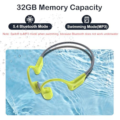 Bone Conduction Swimming Headphones -IPX8 Waterproof Earphones Bluetooth 5.4 Open-Ear Headphones Built-in 32GB MP3 Player & 7-Hour Playtime with Wireless Underwater Headphones for Swimming Sports
