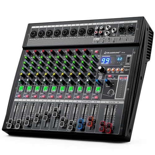 8채널 프로페셔널 오디오 믹서, XLR 입력 기능이 있는 FX-8usb 믹싱 콘솔, 블루투스, 99 DSP 효과, MP3, 팟캐스트, 음악, 녹음, PC용 USB 인터페이스 34.9 x 8.9 x 36.9cm(13.39 x 3.54 x 14.57인치)
