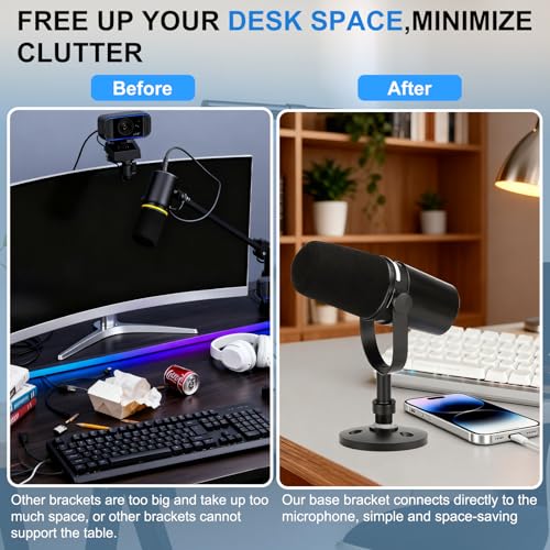 Desktop Microphone Stand for Shure MV7/MV7+ | Premium Low-Profile Detachable Microphone Base with Locking Nut, Secure & Space-Saving Desktop Stand - size: for Shure MV7/MV7+