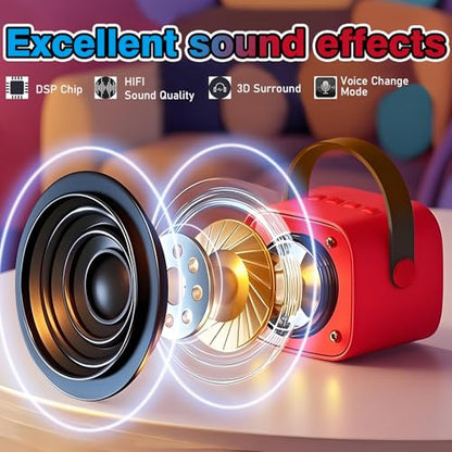 Mini Kids Karaoke Machine with LED and Fun Voice,Girls Boys Birthday Gifts | Portable Bluetooth Speaker with 2 Wireless Microphones for Ages 3,4,5,6,7,8,9,10+ Years Old Girl Boy Party Gift,Singing Toys - color: RED