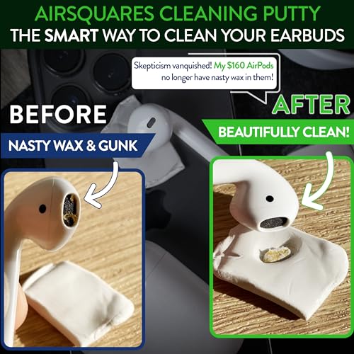 Cleaner Kit for Airpods by AirSquares | the Original Earbud Cleaning Putty Compatible with Airpods & Earbuds, Remove Wax, Dirt & Gunk from Tech Devices, As Seen on NBC's Today Show (12 Pack) | Compatible with Airpods & Earbuds, Removes Wax, Dirt & Gunk, T