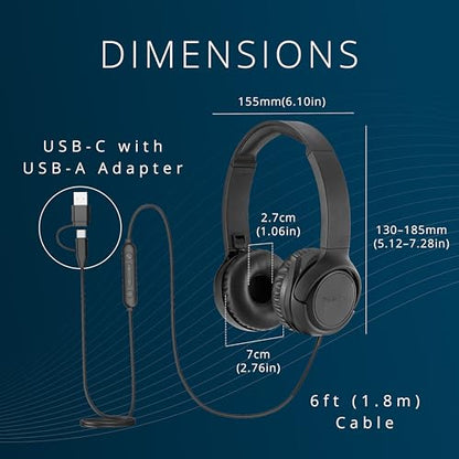 Kensington H950 EQ USB-C/USB-A On-Ear Headset with Noise-Cancelling Mic, Flip-to-Mute, in-Line Controls, Microsoft Teams & Zoom Compatible (K97468WW)