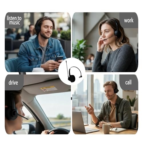Trucker Bluetooth Headset with Mic,Single-Ear wireless Headset for work, Trucker Bluetooth Headset with Hands-Free Calls, Clear Online Meetings & Long-Haul Driving, Comfortable for All-Day Wear