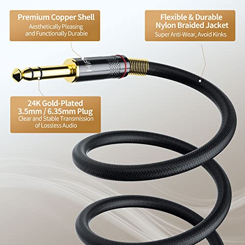 HiFind 3.5mm to 6.35mm Stereo Audio Cable 4 Ft (Hi-Fi Sound-Silver Plated Copper-Spring SR-Braided) 3.5 mm 1/8" TRS Male to 6.35 mm 1/4" TRS Male Bidirectional Cable for Guitar,Home Theater,Speaker - size: 4FT, style: 1/8 to 1/4