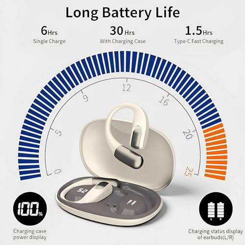 Wireless Earbuds Bluetooth Headphones,Lightweight Earbuds with Ear Hooks,Bluetooth5.4 Wireless Earphones,25H Playtime, IPX4 Waterproof Running Headphones for Gym(Naked White) - color: naked white