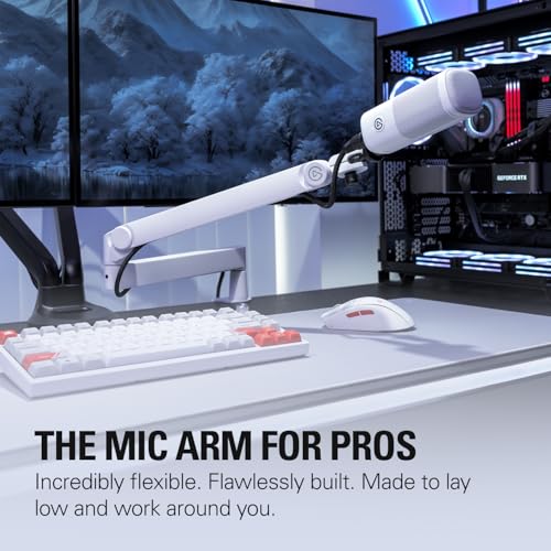 Elgato Wave Mic Arm Pro White, Gas Spring Mic Arm | Supports up to 3kg, Silent gas-spring adjustment, Hidden cable channels, Padded clamp, Compatible with most mic brands - color: White