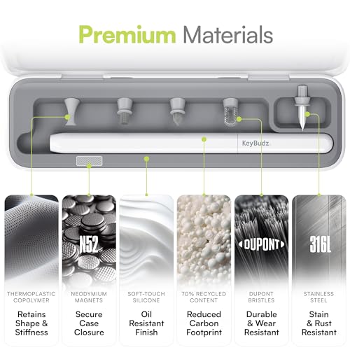 KeyBudz Air Care 2.0 AirPods Cleaning Kit - Patented Multi-Tool Cleaner with Interchangeable Brush Tips for AirPods, iPhone and Apple Devices with Sticky Squares Putty, Hard Case and Travel Pouch
