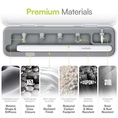 KeyBudz Air Care 2.0 AirPods Cleaning Kit - Patented Multi-Tool Cleaner with Interchangeable Brush Tips for AirPods, iPhone and Apple Devices with Sticky Squares Putty, Hard Case and Travel Pouch