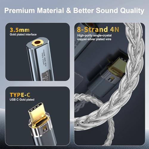 Vcddom USB C to 3.5mm Audio Adapter with Dual Chip CX31993 MAX97220 DAC & HiFi Headphone Amplifier, Type C to Amp Headphones Aux with USB-A Adapter for iPhone 17/16, Android, PC, Mac, iPad, PS5