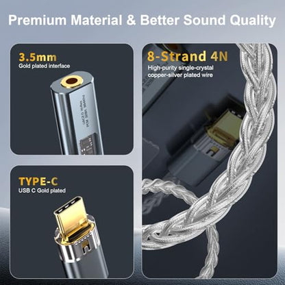Vcddom USB C to 3.5mm Audio Adapter with Dual Chip CX31993 MAX97220 DAC & HiFi Headphone Amplifier, Type C to Amp Headphones Aux with USB-A Adapter for iPhone 17/16, Android, PC, Mac, iPad, PS5