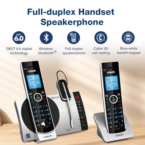 VTech-Cordless Phone with Answering Machine with DECT 6.0 Headset, Bluetooth, Connect to Cell, Caller ID/Call Waiting, Handset Intercom,1,000 Name & Number Phonebook -DS6771-2 Silver/Black - size: Handset + Headset, style: Handset + Headset