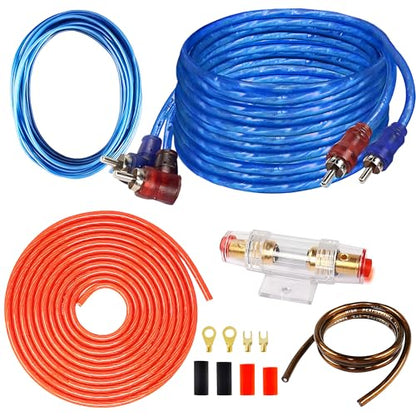 10 Gauge Car Audio Cable Amp Wiring Kit,1500 Watt 2 Channel RCA Stereo Subwoofer Installation Modification Wiring Harness with Fuse for Car Truck Motorcycle Audio Install