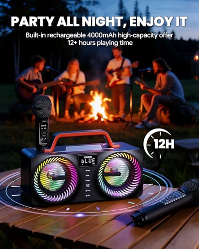 Karaoke Machine for Adults & Kids, Portable 80W Bluetooth Speaker - 2 Wireless Microphones, Echo Adjust, Support USB/AUX, for Outdoor/Indoor Gathering Party Gifts - size: 218