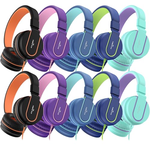 AILIHEN Kids Headphones Bulk 10-Pack for School Classroom with Mic, 93dB | Volume Limited K-12 On-Ear Durable Headset for Everyday Students Children, 3.5mm Jack for Chromebooks Tablets Laptop Computer - color: 10Pack