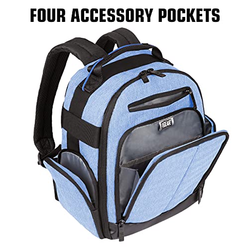 USA GEAR VR Headset Case - Virtual Reality Backpack with Customizable Interior Compartments Compatible with VR Gaming Headset, Controllers, and More Virtual Reality Gaming Accessories - Blue - color: Blue