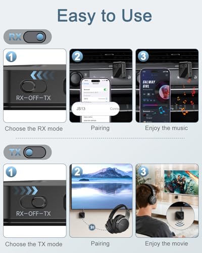 Upgrade Bluetooth 5.4 Car Adapter with 16-Hour Battery, 2-in-1 Hi-Fi Stereo Wireless Transmitter/Receiver for Car, Home Stereo, Headphones, Hands-Free Calling
