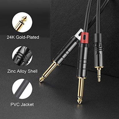 CableCreation 3.5mm to Dual 6.35mm Y Splitter 1/8 TRS to 1/4 TS Patch Cable | 1/4'' to 1/8'' Stereo Mono Breakout Bidirectional Audio Cable for iPhone, PC, Sound Card, Mixer, Speaker,Guitar, Amplifiers - size: 15Feet