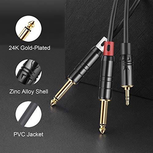 CableCreation 3.5mm to Dual 6.35mm Y Splitter 1/8 TRS to 1/4 TS Patch Cable | 1/4'' to 1/8'' Stereo Mono Breakout Bidirectional Audio Cable for iPhone, PC, Sound Card, Mixer, Speaker,Guitar, Amplifier - size: 6Feet