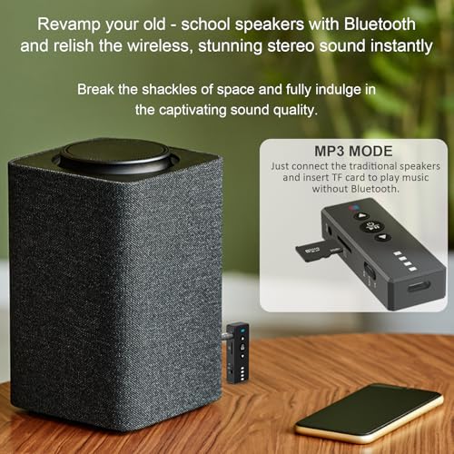 Isobel Bluetooth 5.4 Transmitter Receiver, 3 in 1 Portable Wireless Bluetooth Audio Adapter to Any 3.5mm AUX Jack for TV PC Car Airplanes Boats Home Stereo Gym with Micphone, TF Card Fast Playback MP3 - color: Grey