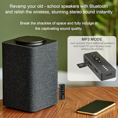 Isobel Bluetooth 5.4 Transmitter Receiver, 3 in 1 Portable Wireless Bluetooth Audio Adapter to Any 3.5mm AUX Jack for TV PC Car Airplanes Boats Home Stereo Gym with Micphone, TF Card Fast Playback MP3 - color: Grey