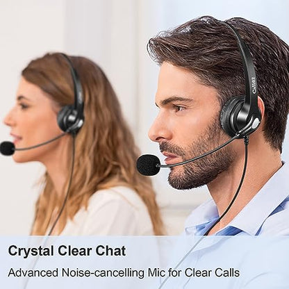 2.5mm Phone Headset with Microphone Noise Cancelling & Volume Controls | Office Telephone Headphone Compatible with Panasonic AT&T VTech RCA Cisco SPA Cordless Landline Phones, Ultra Comfort
