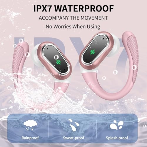 Wireless Earbuds, 2026 Bluetooth 5.4 Headphones, ENC Noise Canceling Mic | 60Hrs+ Stereo Wireless Headphones, IP7 Waterproof Bluetooth Earbuds, Sport Earhooks, Dual LED Display, for Workout, Running - color: Loyal Pink