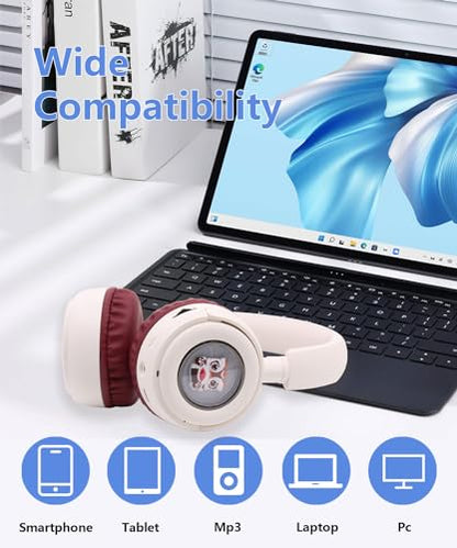 Wireless On-Ear Headphones Bluetooth with Microphone, Lightweight Foldable Wireless Headphones Built-in LED Lights, FM Radio, Micro SD/TF Slot for Travel Home, Red Q9M - color: Red