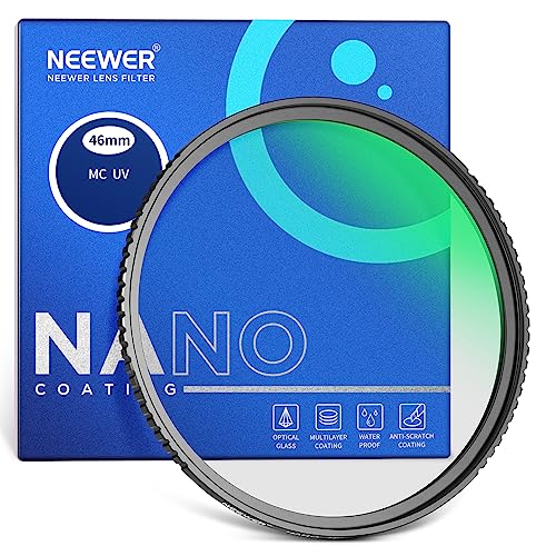 NEEWER 46mm MC UV Protection Filter 24 Layer Multi Resistant Nano Coatings/HD Optical Glass/Water Repellent/Scratch Resistant/Aluminum Alloy Ultra Slim Frame/Ultraviolet Filter - size: 46mm, style: UV