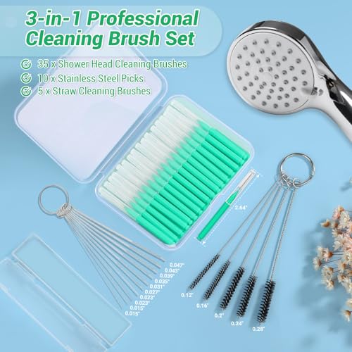 50-in-1 Shower Head & Straw Cleaning Kit - 35 Brushes, 10 Unclogging Needles, 5 Straw Brushes, Shower Head Cleaner Picks Deep Clean Stanley Cups (40/30/20oz), Water Bottles, Faucets, Printers, Green - color: Green