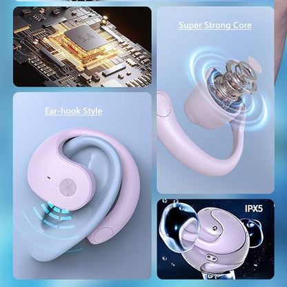 Earphone Wireless Bluetooth, OWS Hanging Bluetooth 5.4 Earphones, Open Ear Headset Ball - Portable and Comfortable, HiFi Stereo Sound Headphones Noise Cancelling Running Sport (Black)