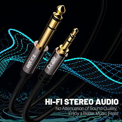 Kxable 3.5mm to 6.35mm Stereo Audio Cable 15 Feet, 1/4 to 1/8 inch Headphone Cable Jack, Hi-Fi Sound, Gold Plated Connectors, OFC Core, Black Cable (with 5 pcs Cable Ties) - size: 15 Feet