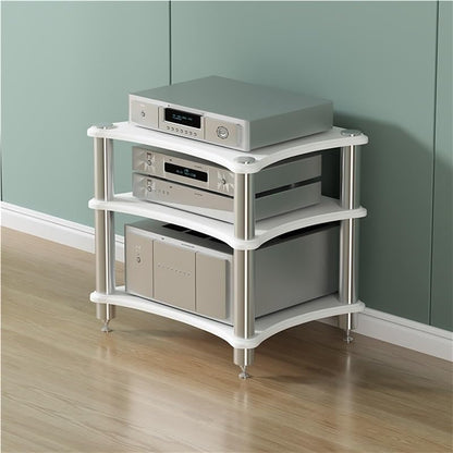 Modern HiFi Audio Rack, Stainless Steel Media Stand W/Feet，1/2/3/4 Layer Stereo Components Cabinet ，Heavy Duty Audio Component Rack，Black/White/Wood/Teak(White,H-62cm/24.4in) - color: White, size: H-62cm/24.4in