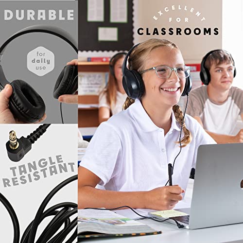 Sonitum Bulk Kids Headphones for School with Microphones - 5-Pack On-Ear 3.5mm Wired Headphones for Schools -Comfy Wired Kids Headphones with in-Line Mics – School Headphones for Kids - color: Black