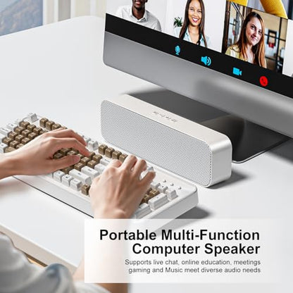 Computer Speaker for Desktop,Rechargeable PC Speaker,Small Computer Soundbar with Stereo & Bass,3.5mm Aux-in,Bluetooth,TF Port,Loud Volume for Web Conferences,Teacher,Music (White) - color: White