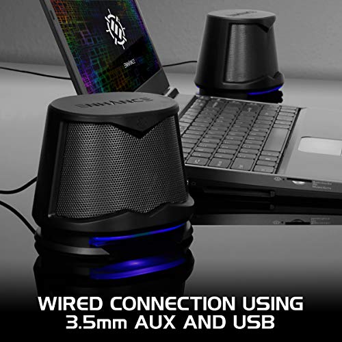 ENHANCE SB2 PC Speakers with Blue LED Glow Lights and 2.0 USB Powered Design - 10W Peak Sound, 3.5mm Wired Connection, in-Line Volume Control - Compatible with Gaming Desktop, Laptop, PC - Black - color: Blue