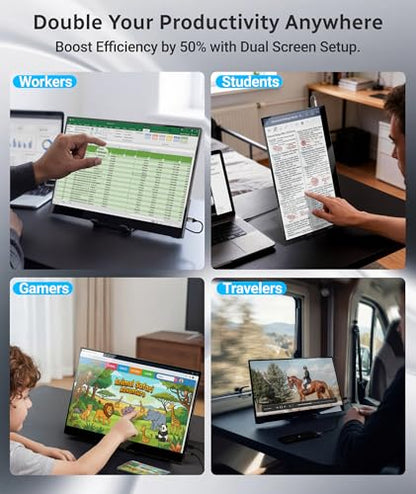Ingnok Touchscreen Monitor for Laptop,Dual USB C,15.6Inch FHD 1080P | 10 Point Touch,USB C mini HDMI for Laptop,Mac,mini PC,Built in Speakers,with Adjustable Stand,VESA,Lightweight,Eyecare - style: Touch