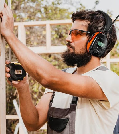 Digital AM FM Radio Headphones, Hearing Protection Earmuff for Adult, 30dB SNR for Mowing, Construction, Chainsaw - color: Am Fm Radio + Battery + Orange