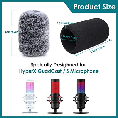 YOUSHARES Mic Cover Kit for HyperX QuadCast/QuadCast S – Foam & Furry Windscreen Set for Noise Reduction, Dust Protection, Studio & Streaming