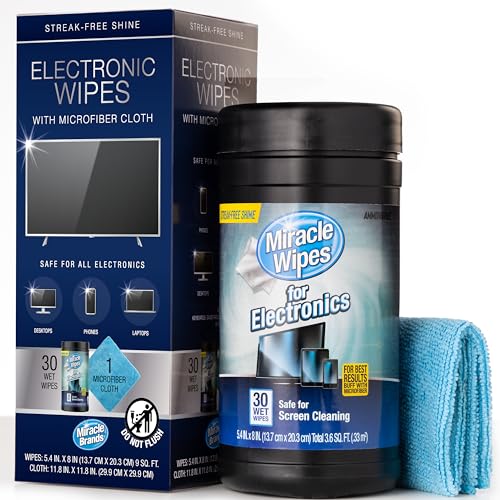 MiracleWipes for Electronics Cleaning - Screen Wipes Designed for TV, Phones, Monitors and More - Includes Microfiber Towel - (30 Count) - size: 30 Count (Pack of 1)
