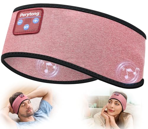 Perytong Sleep Headphones Bluetooth Headband, No Pressure for Ear, Headband Headphones Wireless Earphones Music Sleep Headband Earbuds, Sleep Mask Gifts for Men Women Teens - color: HB BrickRed