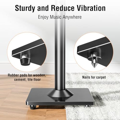 ELIVED Speaker Stands Pair for Sonos Era 100 and Sonos One, One SL, Play:1 | 35"- 43.4" Height Adjustable Speaker Stand for Surround Sound, Cable Management, Tempered Glass Base, 11 LBS Loading - size: For Sonos Era 100
