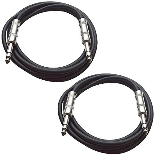 Seismic Audio Speakers ¼” TRS to ¼” TRS Patch Cables, Male to Male, 3 Foot Cable, Orange and Orange - color: Black and Black