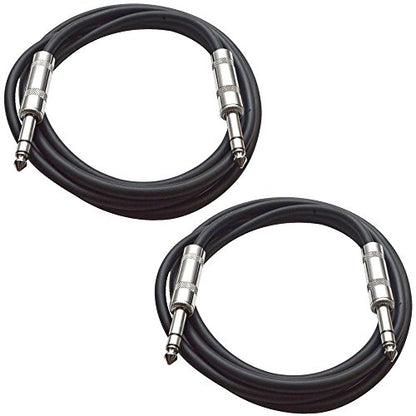 Seismic Audio Speakers TRS Male ¼” to TRS Male ¼” Patch Cable, 2 Foot Balanced Cord, Pack of 2, Black - color: Black and Black
