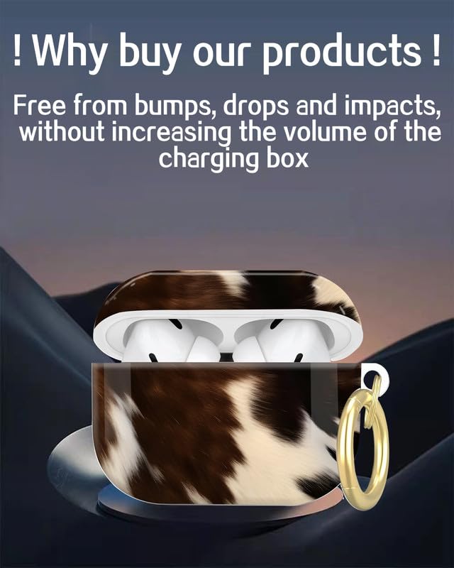 Compatible with AirPod Pro 2nd//1st Generation Case Cover with Key Chain,Full Protective Shockproof Wireless Headphone Case for Airpod Pro 2023/2022/2019(Real Brown and White Cow Hide) - color: Real Brown And White Cow Hide