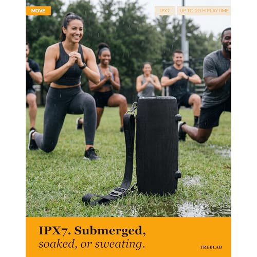 TREBLAB HD-Max Loud Portable Wireless Bluetooth Speaker, 60W IPX7 20H | RGB Power bank Outdoor Speaker, TWS Stereo Pairing, Carry Strap & Deep Bass for Backyard Parties, USB-C Charging - color: Black