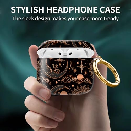 Cute Case Cover Compatible with AirPods 4th Generation 2024, Shockproof for Women & Girls with Cute Golden Round Buckle – Protective, Anti-Drop Design(Cute Moon Sun) - color: Cute Moon Sun
